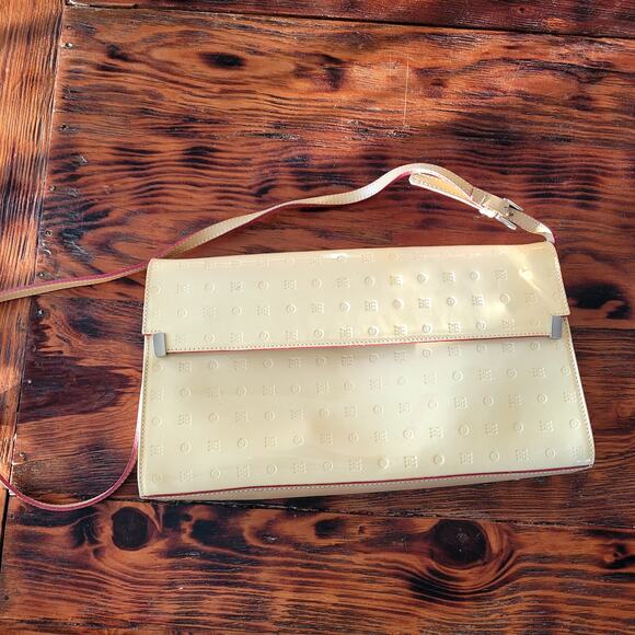 Arcadia Cream Patent Leather Purse Shoulder Bag Made in Italy Adjustable Strap - Picture 2 of 7